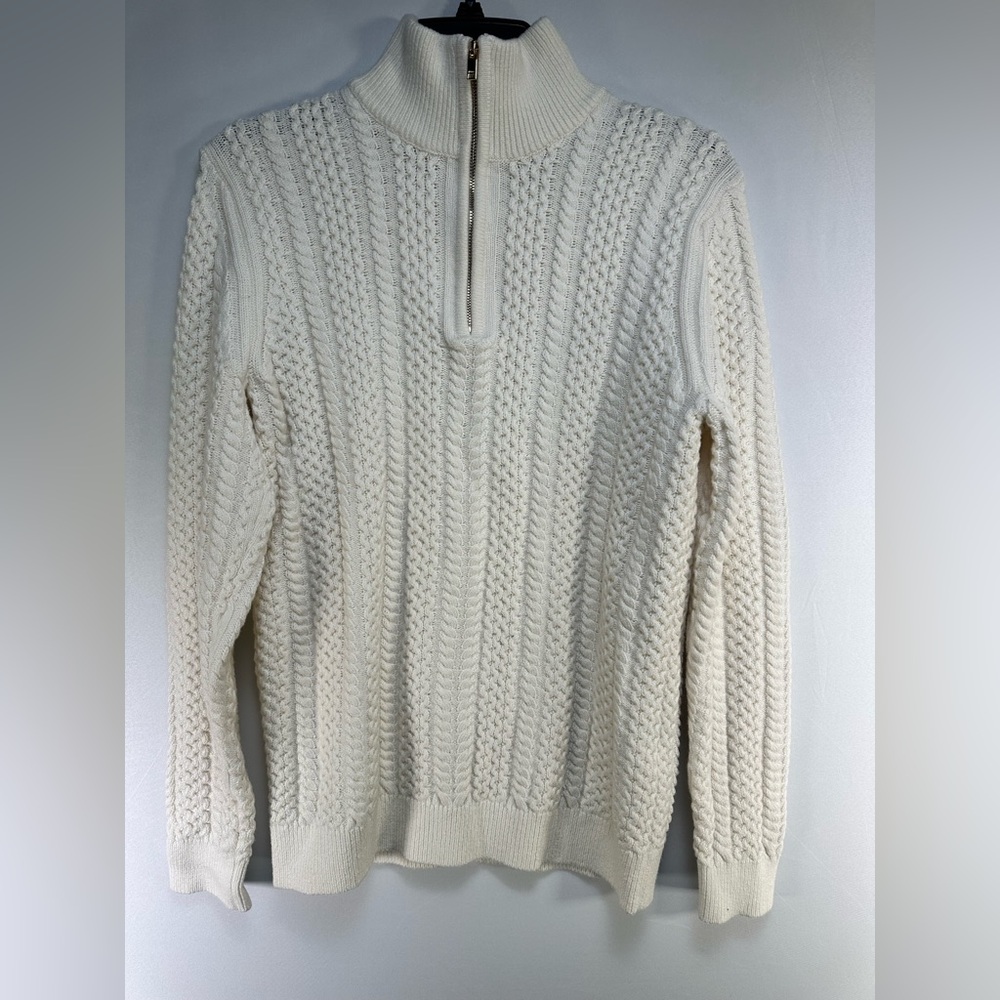 Reiss Cream Cable-Knit Half-Zip Sweater